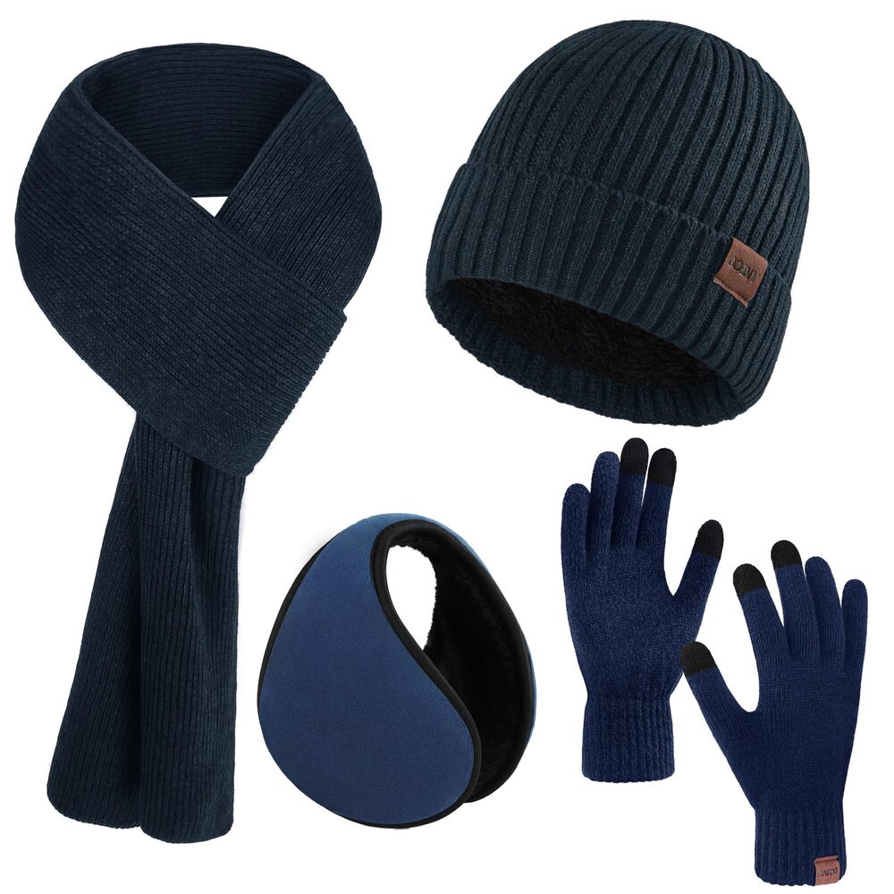 5336 Winter Beanie Hat Set 4 Pieces Knit Glove Scarf Beanie Hat Earmuffs